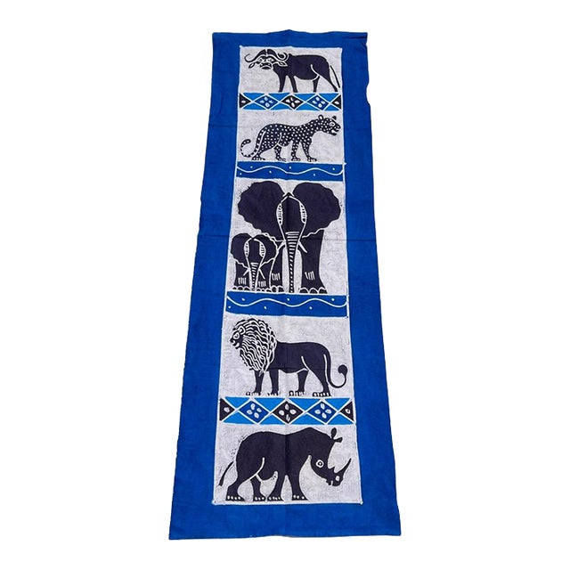 Early 20th Century Blue African Handprinted Table Runner For Sale