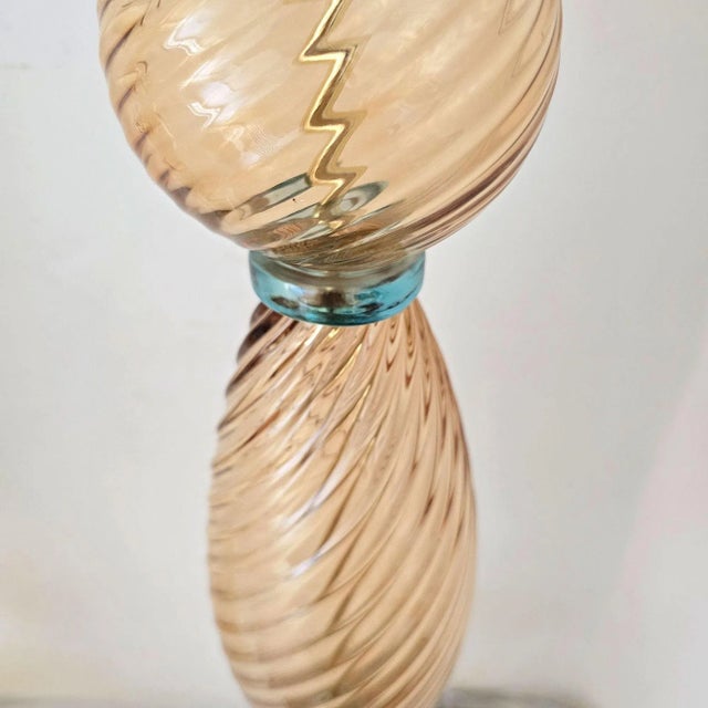 Amber Pair of Terracotta and Blue Murano Glass Lamps 1980s For Sale - Image 8 of 11