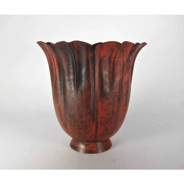 1910s Marie Zimmermann Fluted Scarlet Floriform Vase, Circa 1915 For Sale - Image 5 of 11