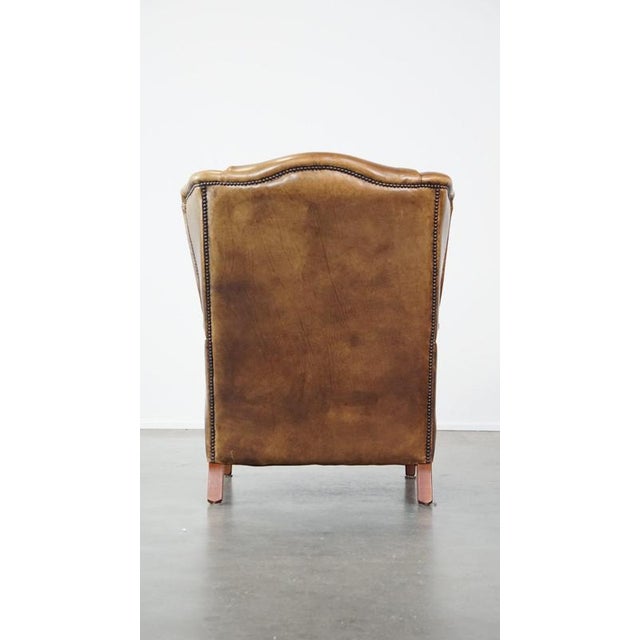 Sheep Leather Wing Chair For Sale - Image 4 of 12