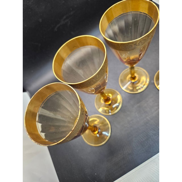 Vintage Tiffin-Franciscan glasses in the Rambler Rose Amber (Stem 14196) pattern.