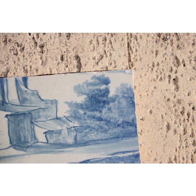 18th Century Antique 18th Century Blue and White Portuguese Tile Depicting Medieval Houses by the River For Sale - Image 5 of 7