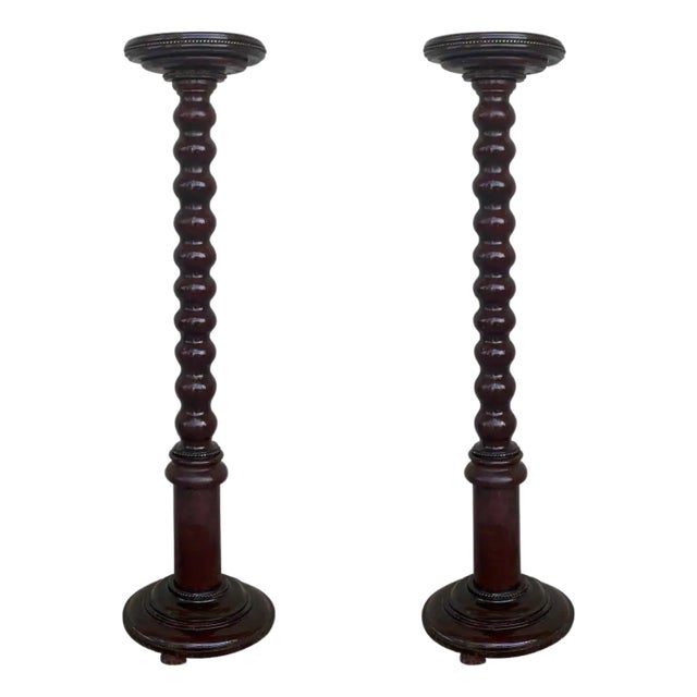 Early 20th Century Renaissance Turned Columns Pedestals in Walnut For Sale