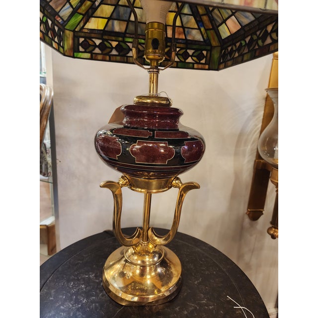 Home Inspirations is pleased to offer this Unique and elegant Mission style lamp with beautiful stained glass shade.