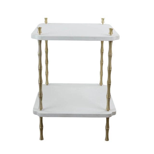Contemporary Wood and Brass Faux Bamboo Legs White Sofa Side Table, For Sale - Image 3 of 10