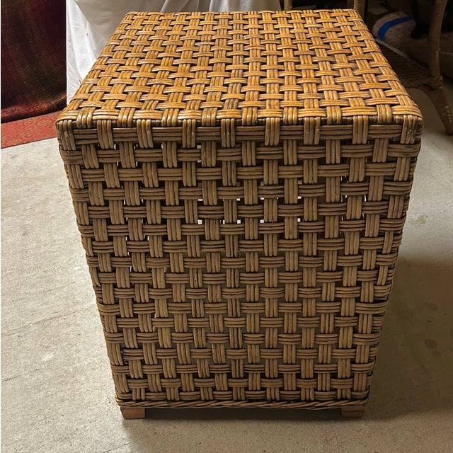 Natural Wicker Basketweave Side Table For Sale - Image 4 of 4