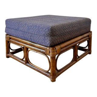 Midcentury Bamboo Rattan Ottoman For Sale