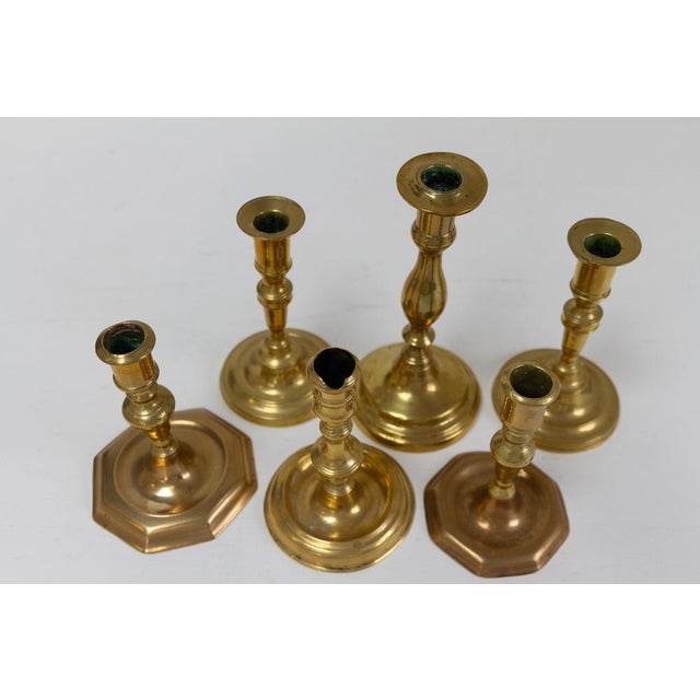 Antique Baroque Danish Brass Candlesticks, Set of 6 For Sale - Image 6 of 18