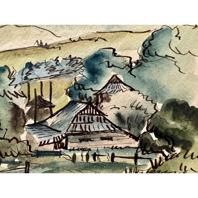Rustic Henry Emil Salloch Original Watercolor on Paper Rural Village, 1936. For Sale - Image 3 of 10