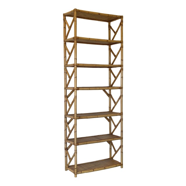 Wicker and Bamboo Bookcase, 1970s For Sale