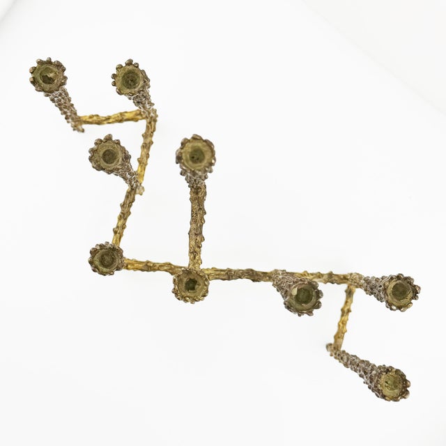 Metal Mid 20th Century Brutalist Nine-Light Candelabra Menorah With Sculptural Molten Gold Metal After Paul Evans For Sale - Image 7 of 8