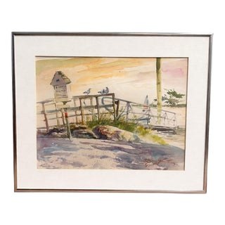 Original Coastal Watercolor Painting – Signed by Harumichi Shibasaki - Framed - 20.5” W X 16.5” H For Sale