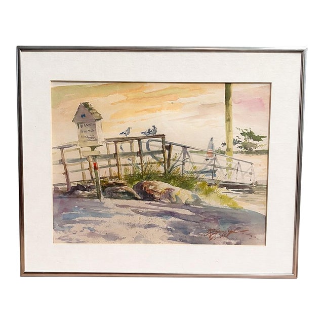 Original Coastal Watercolor Painting – Signed by Harumichi Shibasaki - Framed - 20.5” W X 16.5” H For Sale