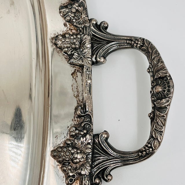 Vintage XL Silverplated Tray Grape, Vine and Scallop Shell Details For Sale In New York - Image 6 of 16