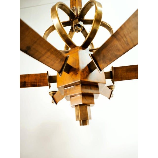 Vintage Wooden Pendant Light with Oval Glass Shades For Sale - Image 11 of 18