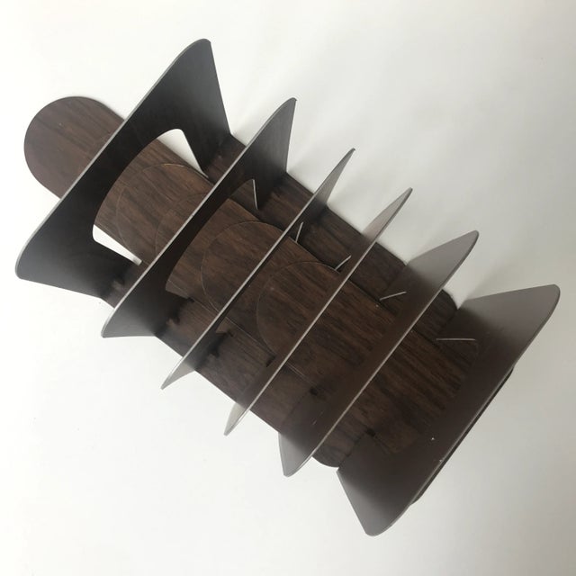 Mid-Century Modern Faux Wood Grain Metal Bookends - Set of 2 For Sale - Image 3 of 13