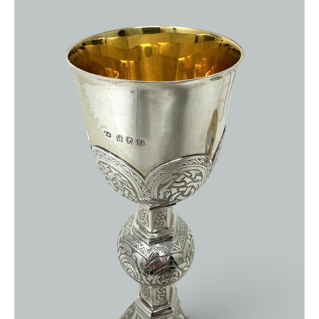 Stunning Irish Sterling Silver Gilt Heavy Gauge Single Wine Goblet or Religous Chalice of Typical Classical Form, early...