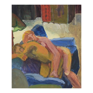 Original Vintage Abstract Expressionist Figurative - "Lovers’ Embrace" by Katherine Kallick For Sale