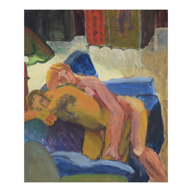 Original Vintage Abstract Expressionist Figurative - "Lovers’ Embrace" by Katherine Kallick For Sale