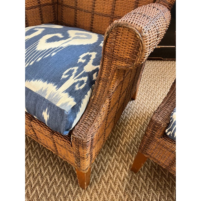 Large Palecek Rattan Chairs With Ikat Cushions a Pair Chairish