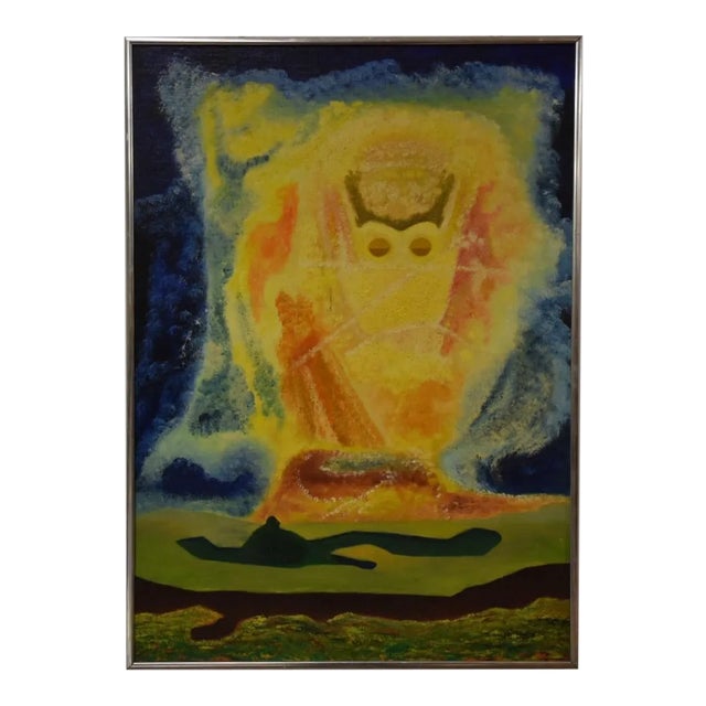 1970s Vintage Colorful Abstract Painting For Sale