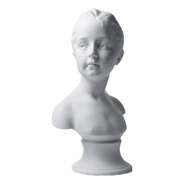 Bust of Louise Brongniard After Houdon in White Biscuit Porcelain, 1930s For Sale