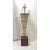 A vintage Rembrandt Lamp Company ceramic table lamp in a tapered, conical form in brown and white ribbed ceramic with...