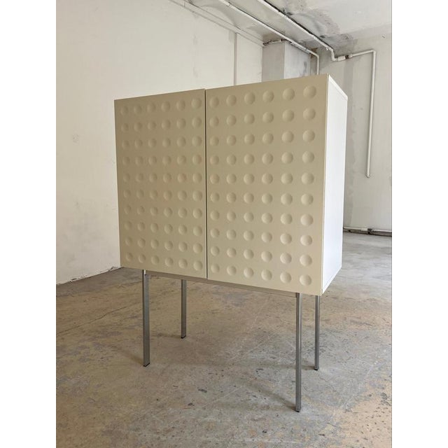 White Highboard with Circular Relief Pattern and Minibar from Belgium For Sale - Image 11 of 11