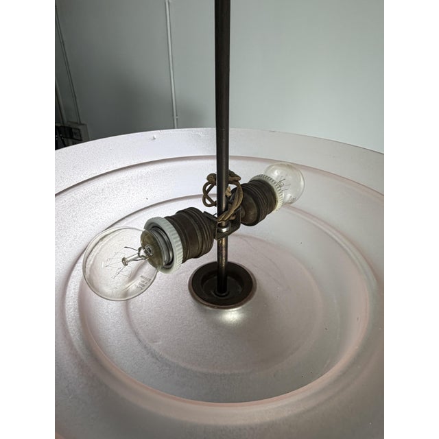 Art Deco 2-Light Pendant in Pink Glass and Chromed Metal, 1940s For Sale - Image 6 of 12