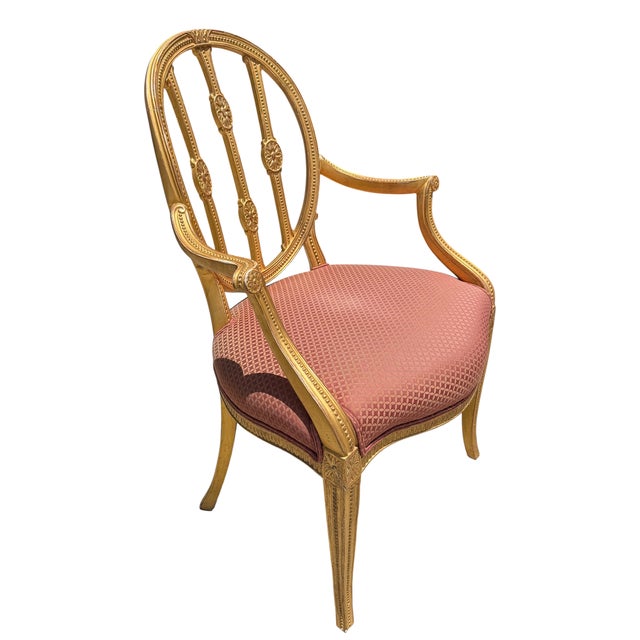 Antique 19th C George III Giltwood Open Arm Chair - 1 of 2 Available.