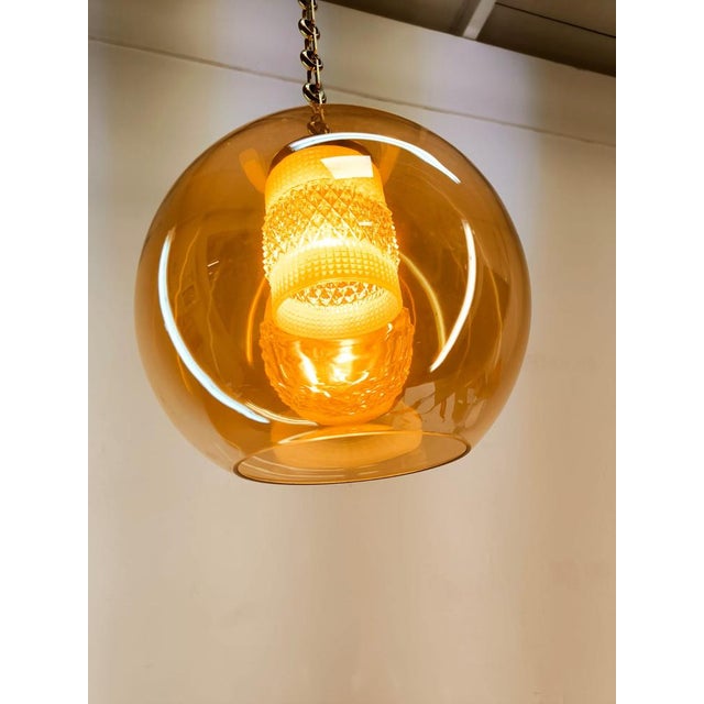 Amber Double Glass Suspension with Brass Frame For Sale - Image 4 of 18