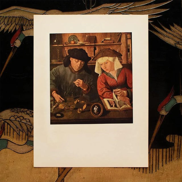 American 1956 After Quentin Massys "The Moneychanger and His Wife", Vintage Full-Color Print For Sale - Image 3 of 8
