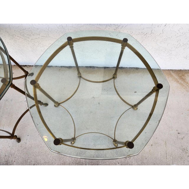 Brass Labarge Side Tables Brass Glass Hoof Footed Octagonal For Sale - Image 8 of 12