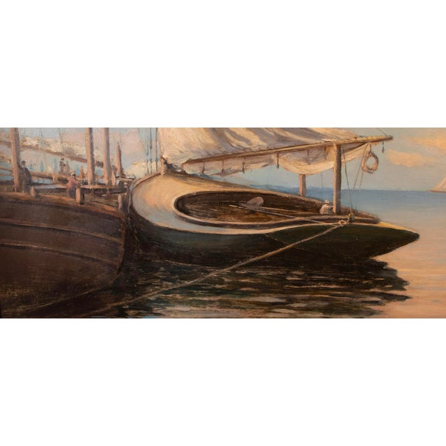 Archie Palmer Wigle -Canadian/American - 1881–1963 Harbor Scene - Oil on Board For Sale - Image 4 of 6