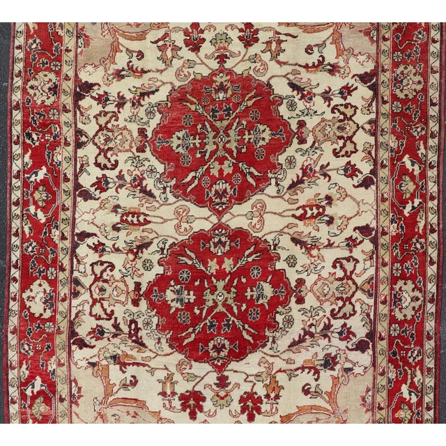 Antique Turkish Sivas Rug With Red, Taupe, Light Green and Cream Colors For Sale - Image 4 of 15
