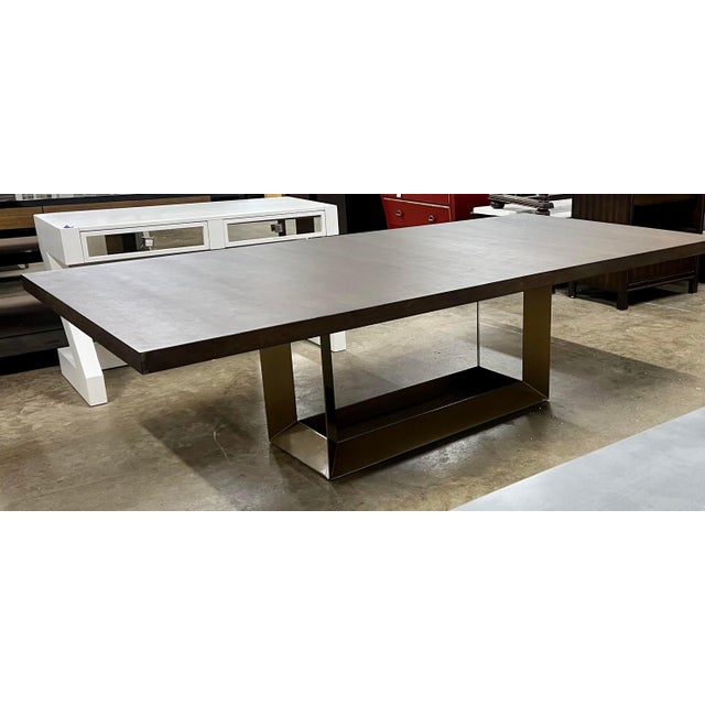 Baker Kara Mann Milling Road Gray Walnut N Brass Liquid Pedestal Dining