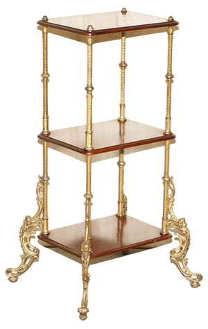 Antique French Side Table in Hardwood and Brass, 1880