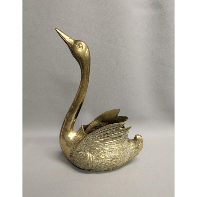 Hollywood Regency Large Vintage Brass Swan Planter For Sale - Image 3 of 12