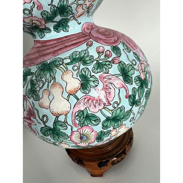 Rare Republic Huluping Chinese Enamel Double Gourd Baby Blue Opposing Vases With Stands - A Pair For Sale - Image 9 of 10