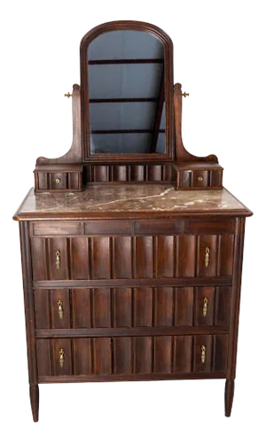 Art Deco French Dressing Table Vanity Unit with Drawers in Marble & Mirror, 1930s