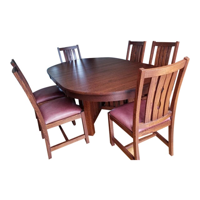 Arts and Crafts Villageois Mission Oak Dining Set 7 Pieces Chairish