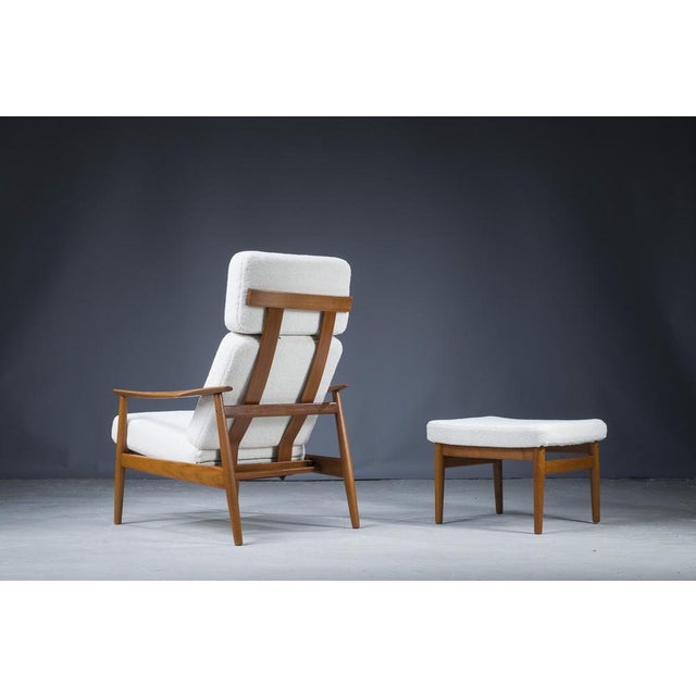 Arne Vodder Set of Mid-Century Danish Lounge Chair And Ottoman in Teak and Wool Boucle by Arne Vodder for France & Søn, 1960s For Sale - Image 4 of 18