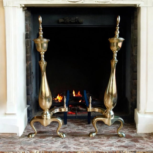 Restored Chippendale Brass Andirons- A Pair For Sale - Image 9 of 9