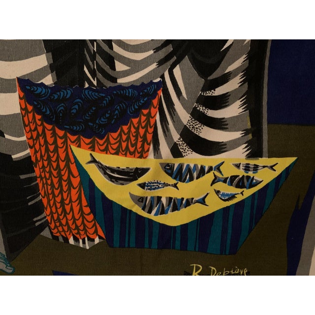 Vintage Mid-Century Robert Debieve “Les Remailleur De Filets” French Modernist Artwork Tapestry For Sale - Image 10 of 13