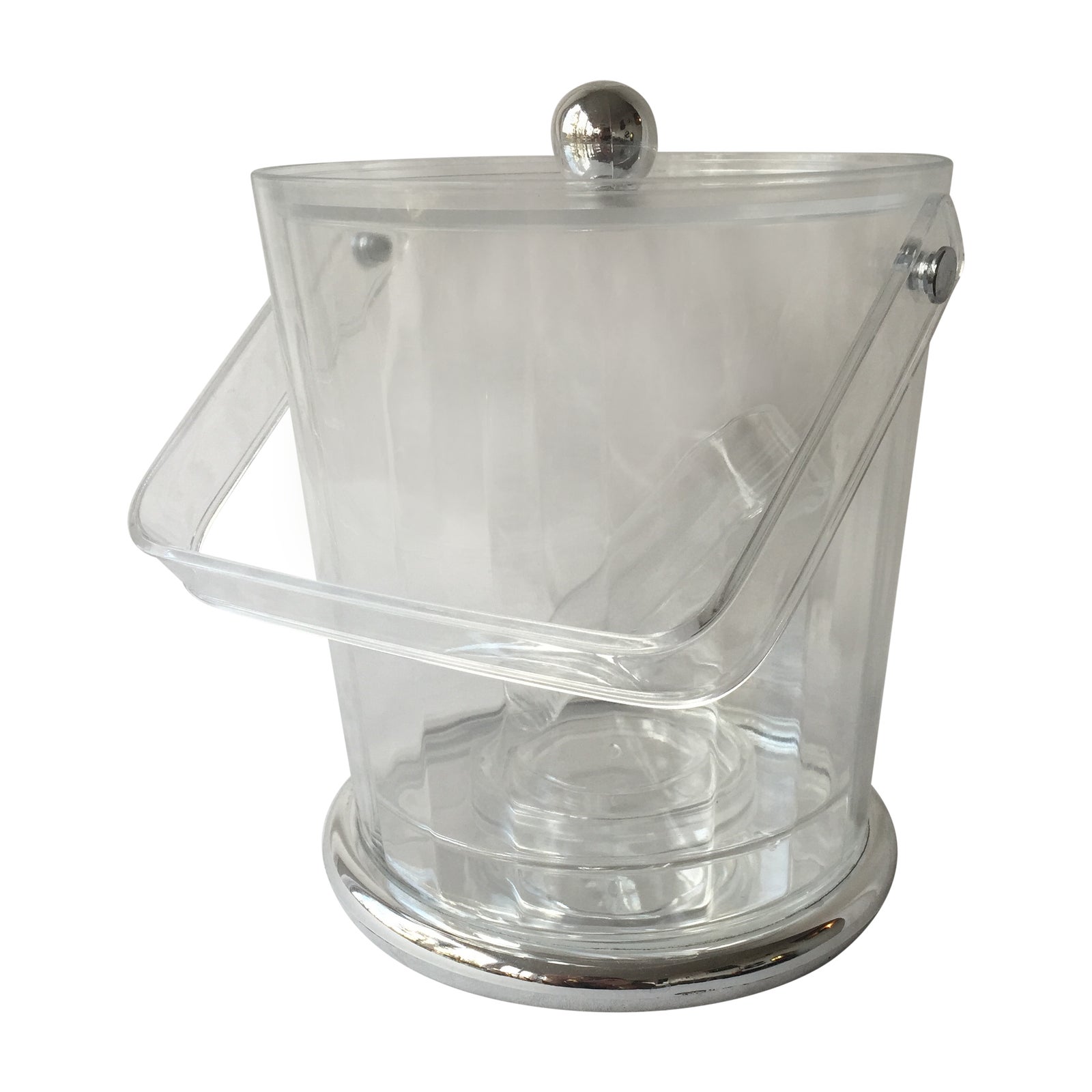 Clear Acrylic & Silver Ice Bucket w/Tongs Chairish