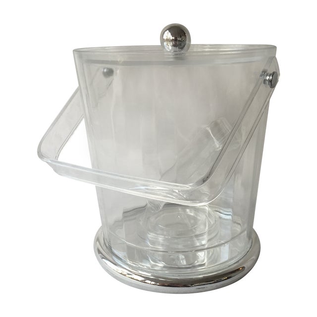 Clear Acrylic & Silver Ice Bucket w/Tongs Chairish