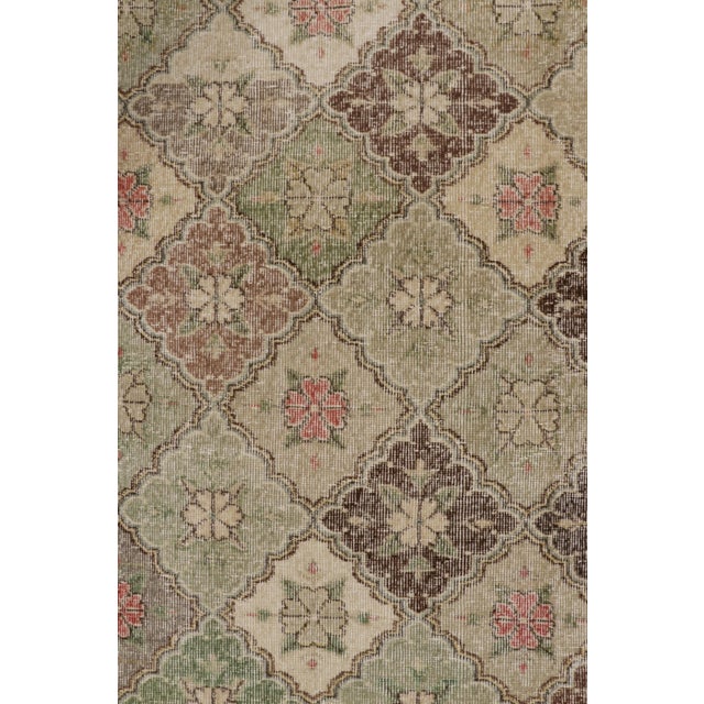 Traditional Vintage Turkish Rug, Beige-Brown With Green Geometric Floral Design - Rug & Kilim For Sale - Image 3 of 8