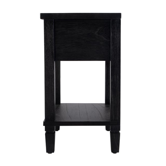Black Flagstaff 20 in. W Rectangular Cane and Wood 1 Drawer Nightstand with Lower Open Shelf, Washed Black For Sale - Image 8 of 11