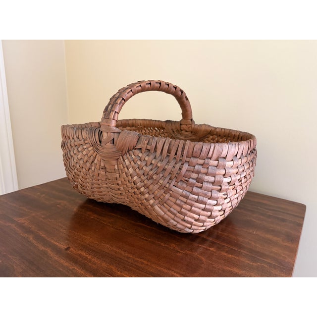 Late 19th Century Late 19th Century American Oak Splint Basket With Wrapped Bentwood Handle For Sale - Image 5 of 12