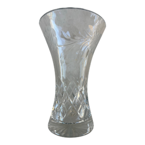 Vintage Crystal Cut Glass Vase With Etched Roses Brierley Signed